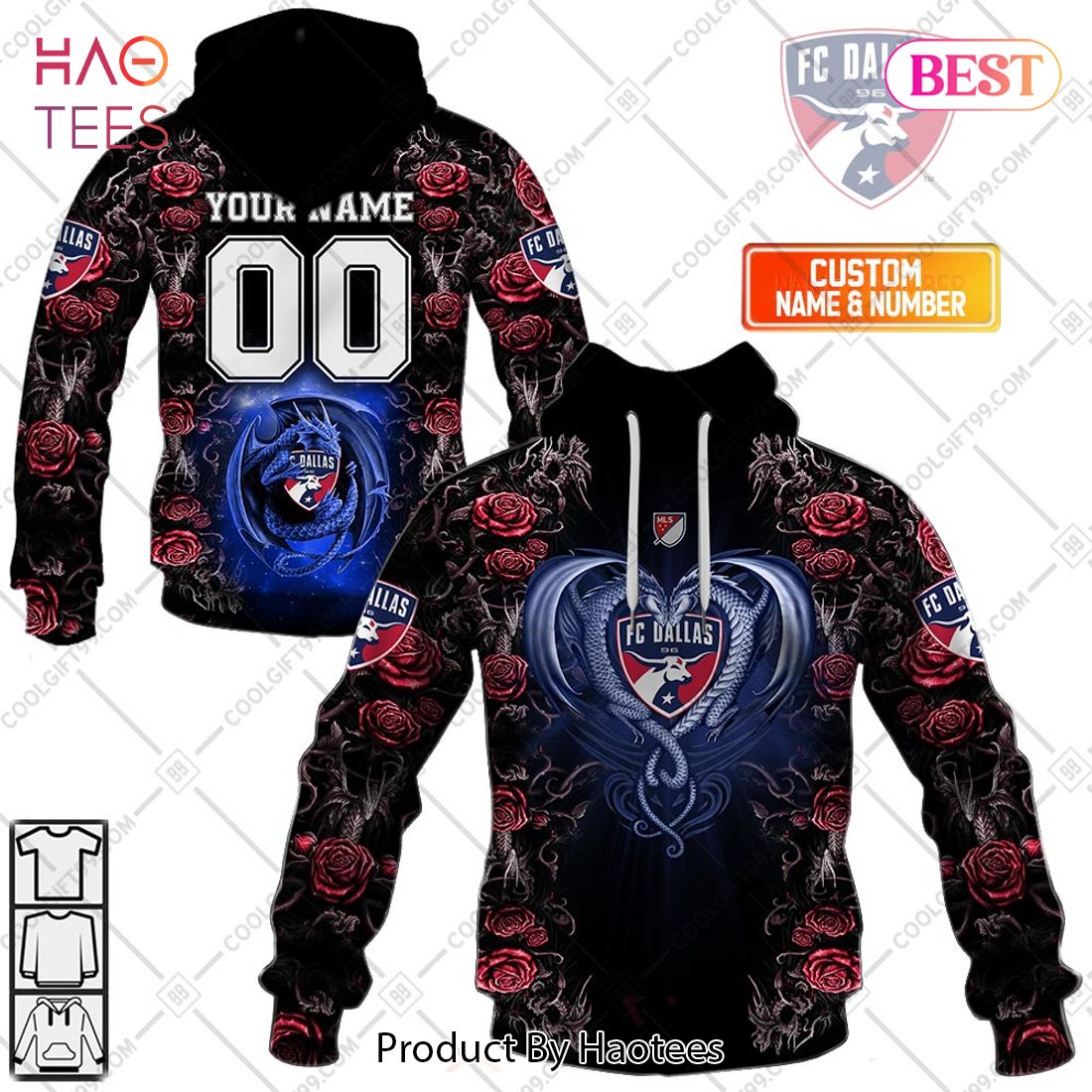 Personalized MLS FC Dallas Roses Dragon Couple Hoodie, T-Shirt, Zip Hoodie, Sweatshirt