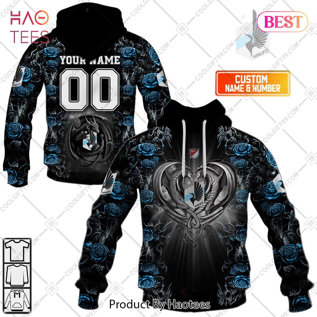 Personalized MLS Minnesota United FC Roses Dragon Couple Hoodie, T-Shirt, Zip Hoodie, Sweatshirt