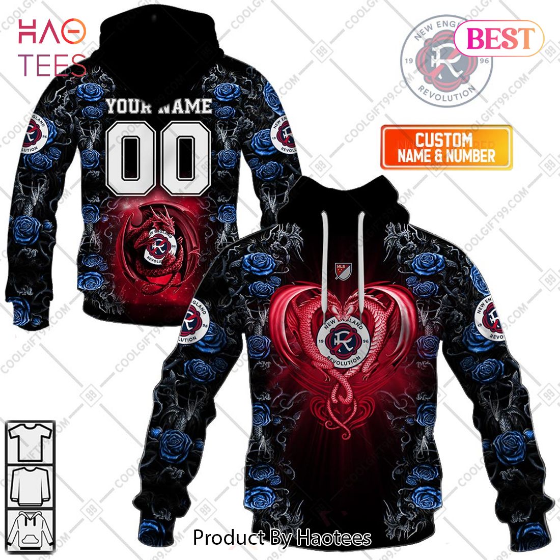 Personalized MLS New England Revolution Roses Dragon Couple Hoodie, T-Shirt, Zip Hoodie, Sweatshirt