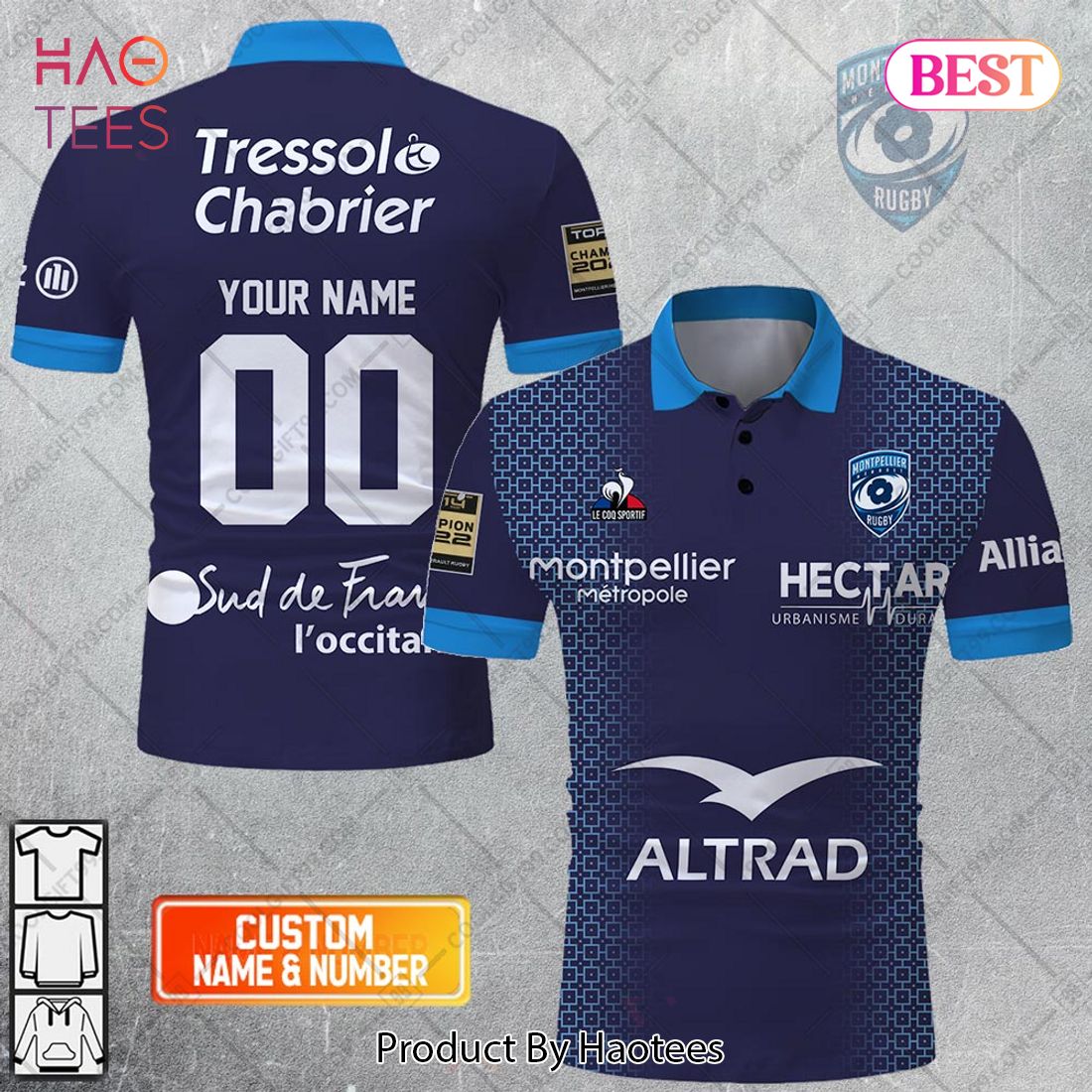 Personalized Montpellier Herault Rugby 2023 Jersey Style Polo Shirt