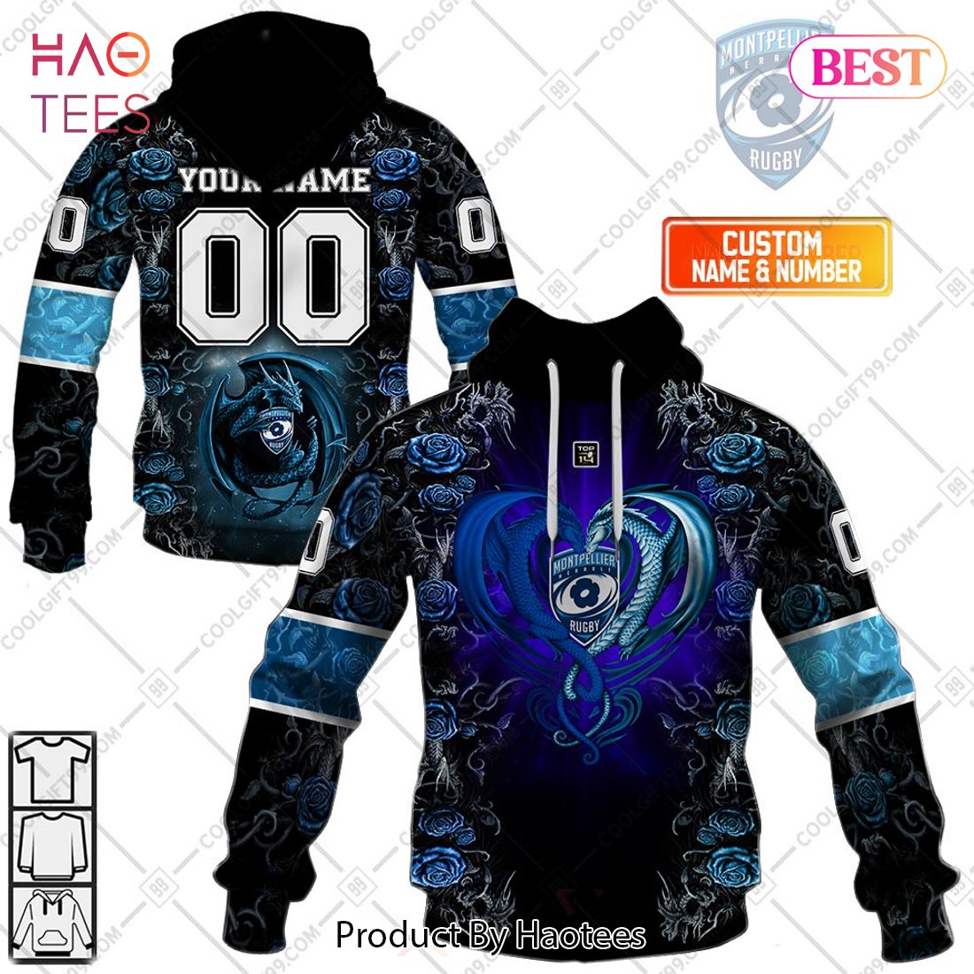 Personalized Montpellier Herault Rugby Rose Dragons Design Hoodie, T-Shirt, Zip Hoodie, Sweatshirt