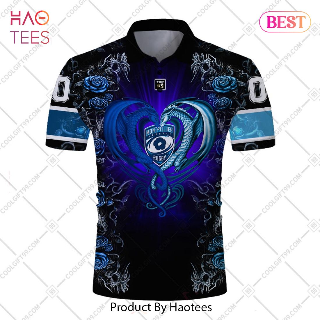 Personalized Montpellier Herault Rugby Rose Dragons Design Polo Shirt Personalized Montpellier Herault Rugby Rose Dragons Design Polo Shirt