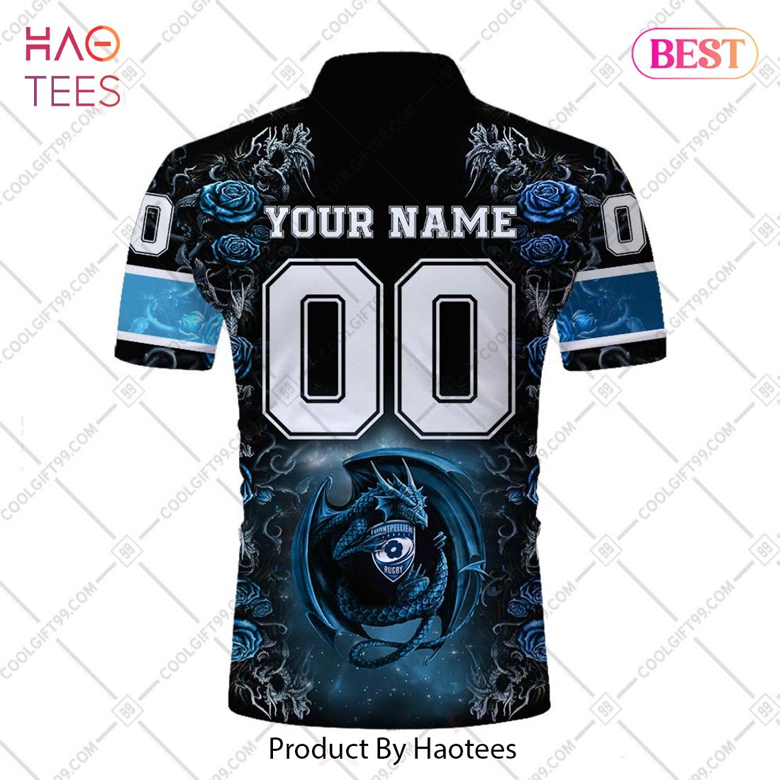 Personalized Montpellier Herault Rugby Rose Dragons Design Polo Shirt Personalized Montpellier Herault Rugby Rose Dragons Design Polo Shirt