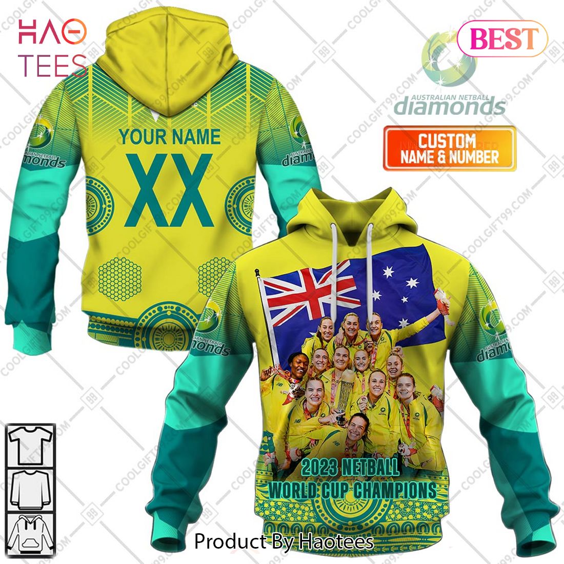 Personalized Netball AU Diamonds 2023 World Cup Champions Yellow Jersey Hoodie, T-Shirt, Zip Hoodie, Sweatshirt