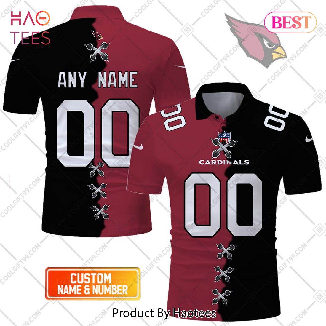 Personalized NFL Arizona Cardinals Mix Jersey Style Polo Shirt