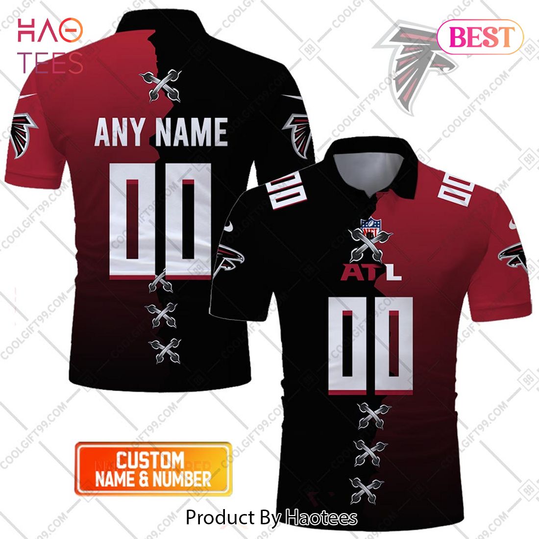 Personalized NFL Atlanta Falcons Mix Jersey Style Polo Shirt