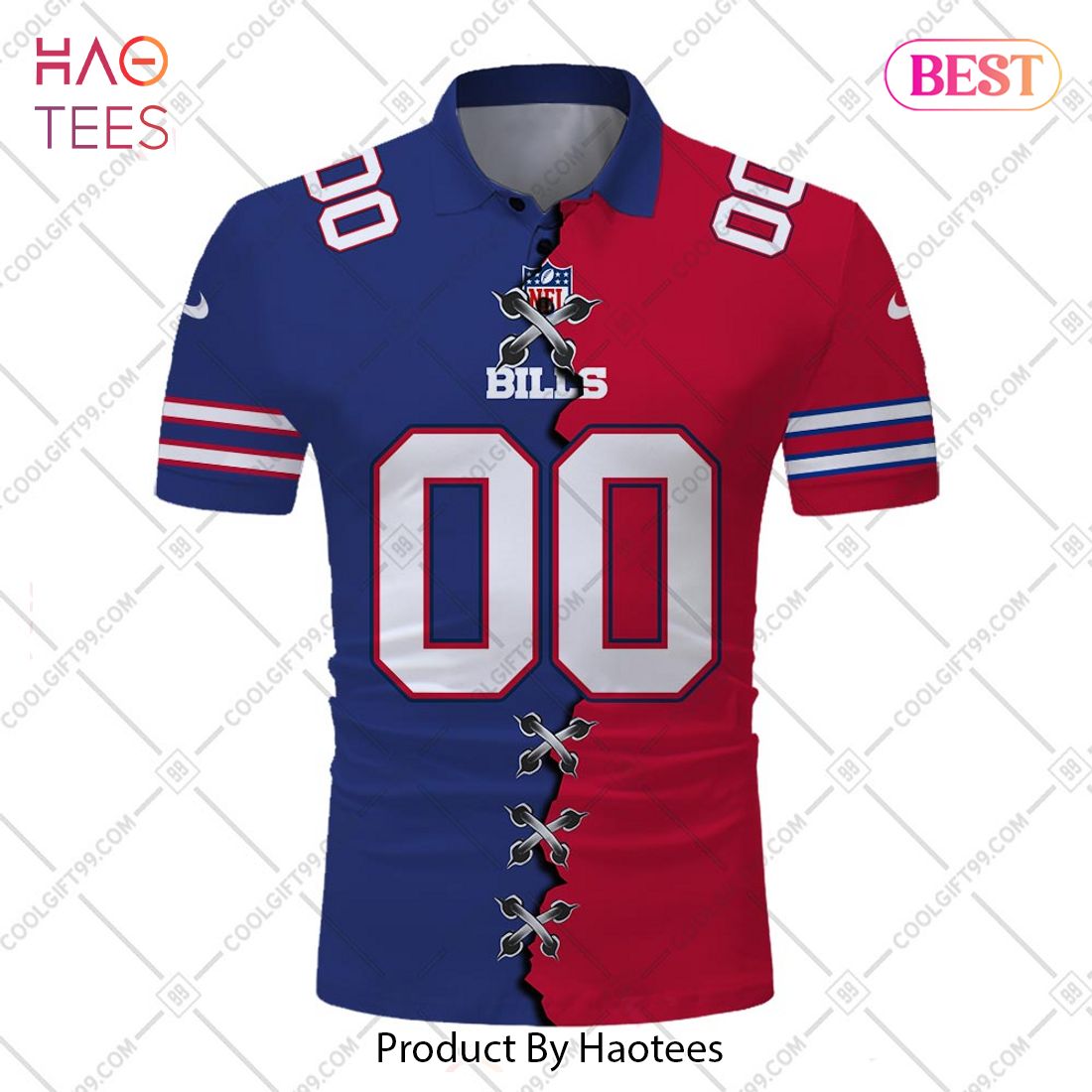 Personalized NFL Buffalo Bills Mix Jersey Style Polo Shirt Personalized NFL Buffalo Bills Mix Jersey Style Polo Shirt