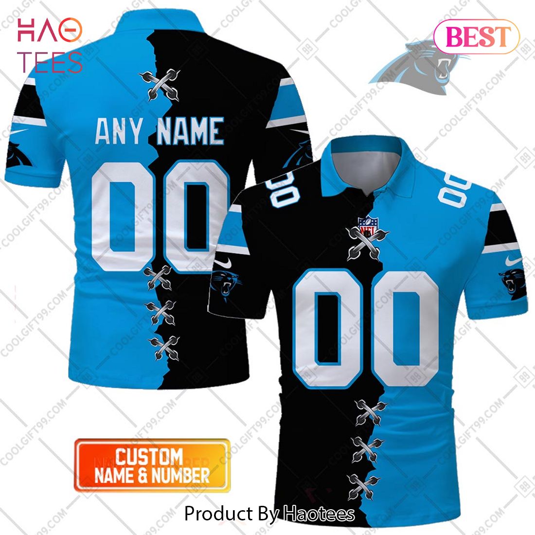 Personalized NFL Carolina Panthers Mix Jersey Style Polo Shirt