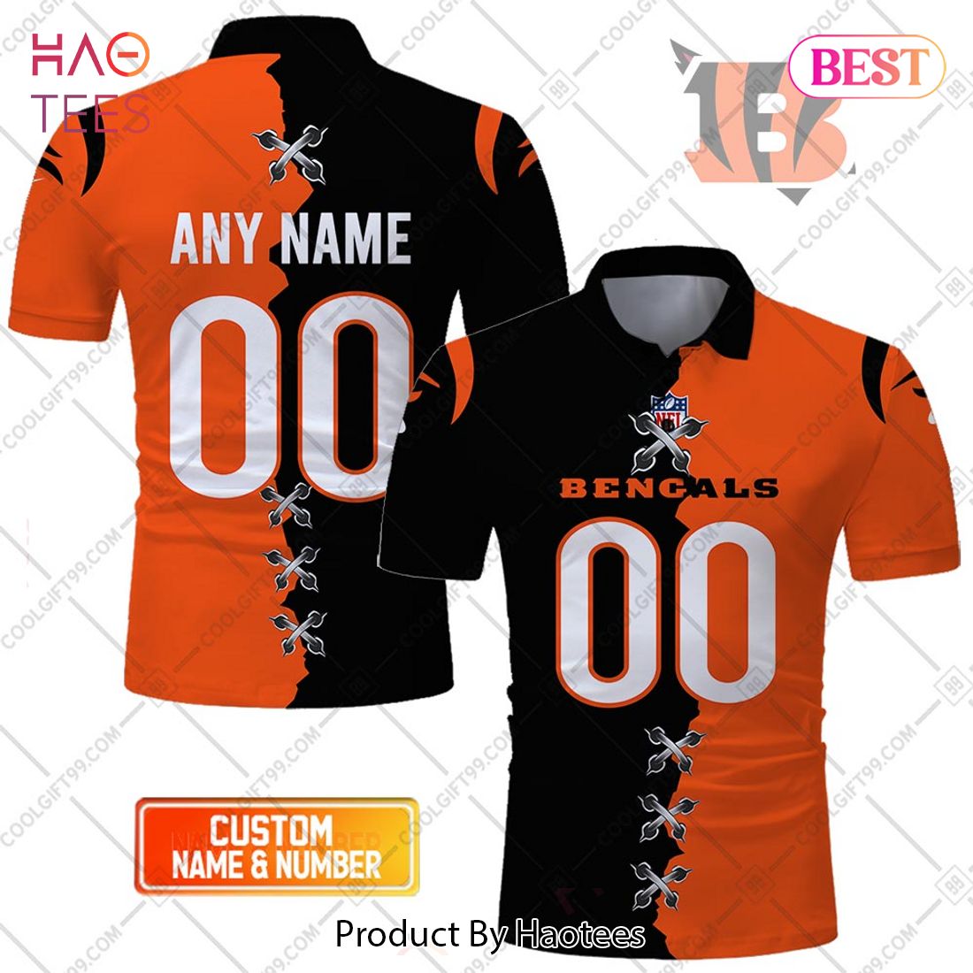 Personalized NFL Cincinnati Bengals Mix Jersey Style Polo Shirt Personalized NFL Cincinnati Bengals Mix Jersey Style Polo Shirt