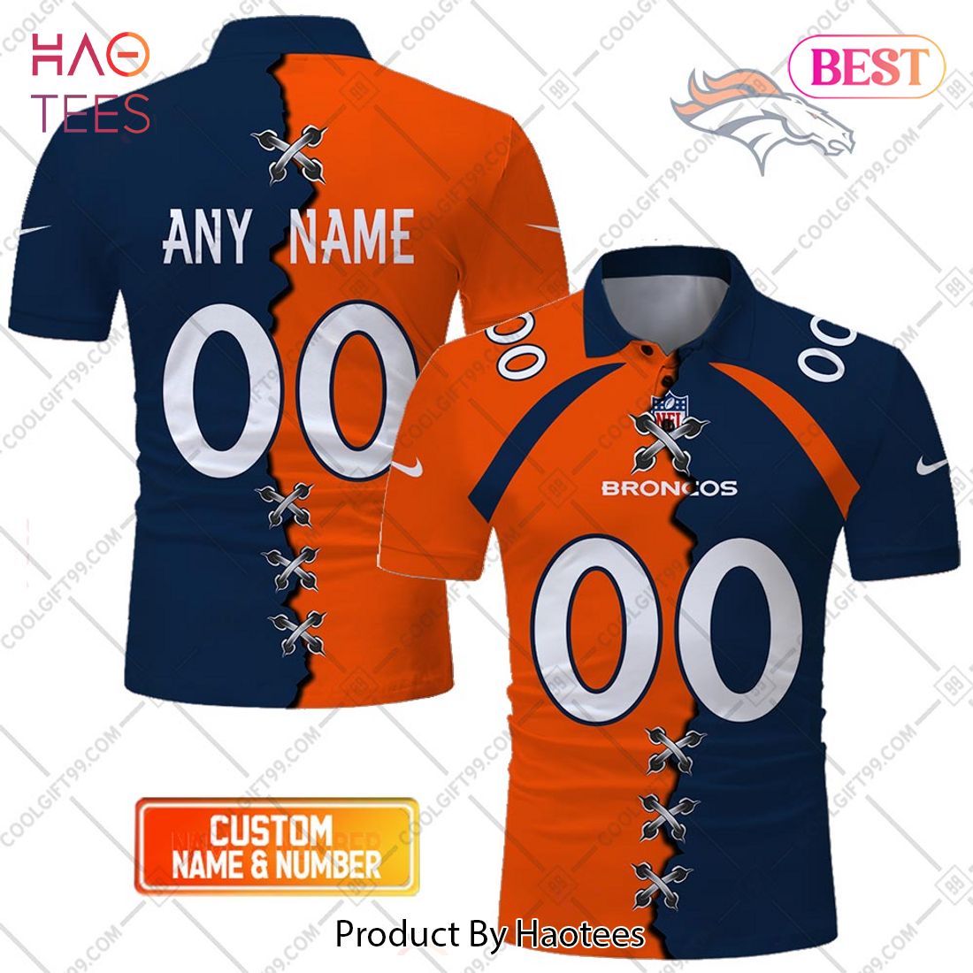 Personalized NFL Denver Broncos Mix Jersey Style Polo Shirt