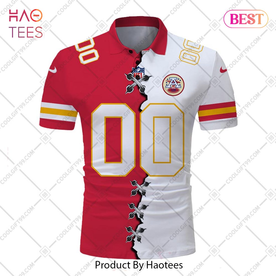 Personalized NFL Kansas City Chiefs Mix Jersey Style Polo Shirt Personalized NFL Kansas City Chiefs Mix Jersey Style Polo Shirt