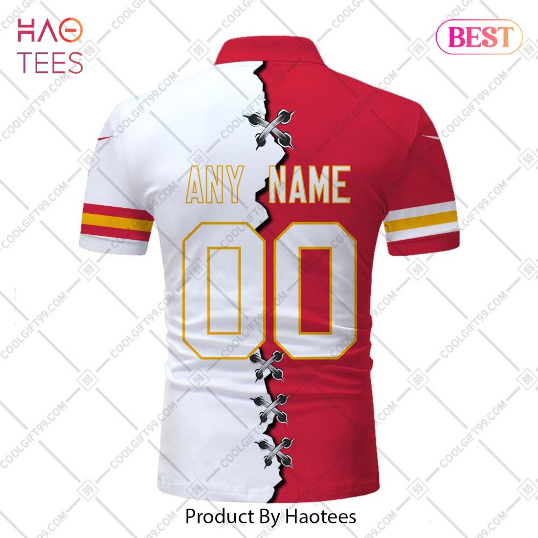 Personalized NFL Kansas City Chiefs Mix Jersey Style Polo Shirt Personalized NFL Kansas City Chiefs Mix Jersey Style Polo Shirt