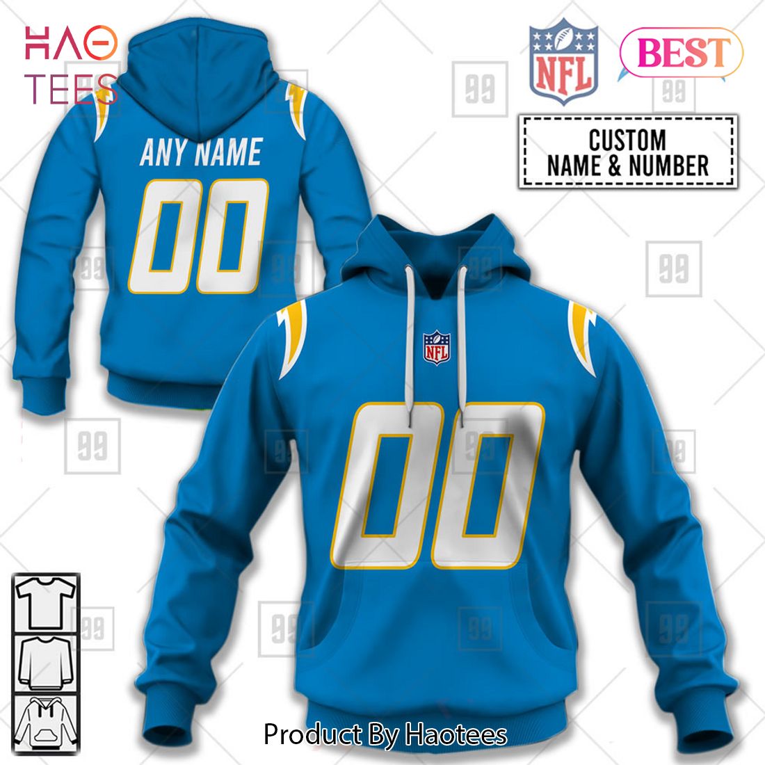 Personalized NFL Los Angeles Chargers Home Jersey Style Hoodie, T-Shirt, Zip Hoodie, Sweatshirt