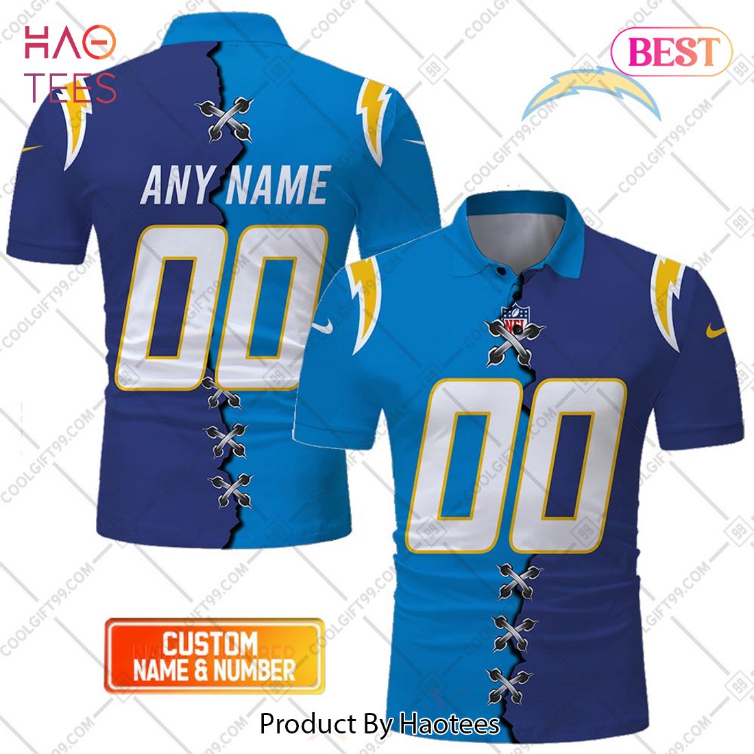 Personalized NFL Los Angeles Chargers Mix Jersey Style Polo Shirt