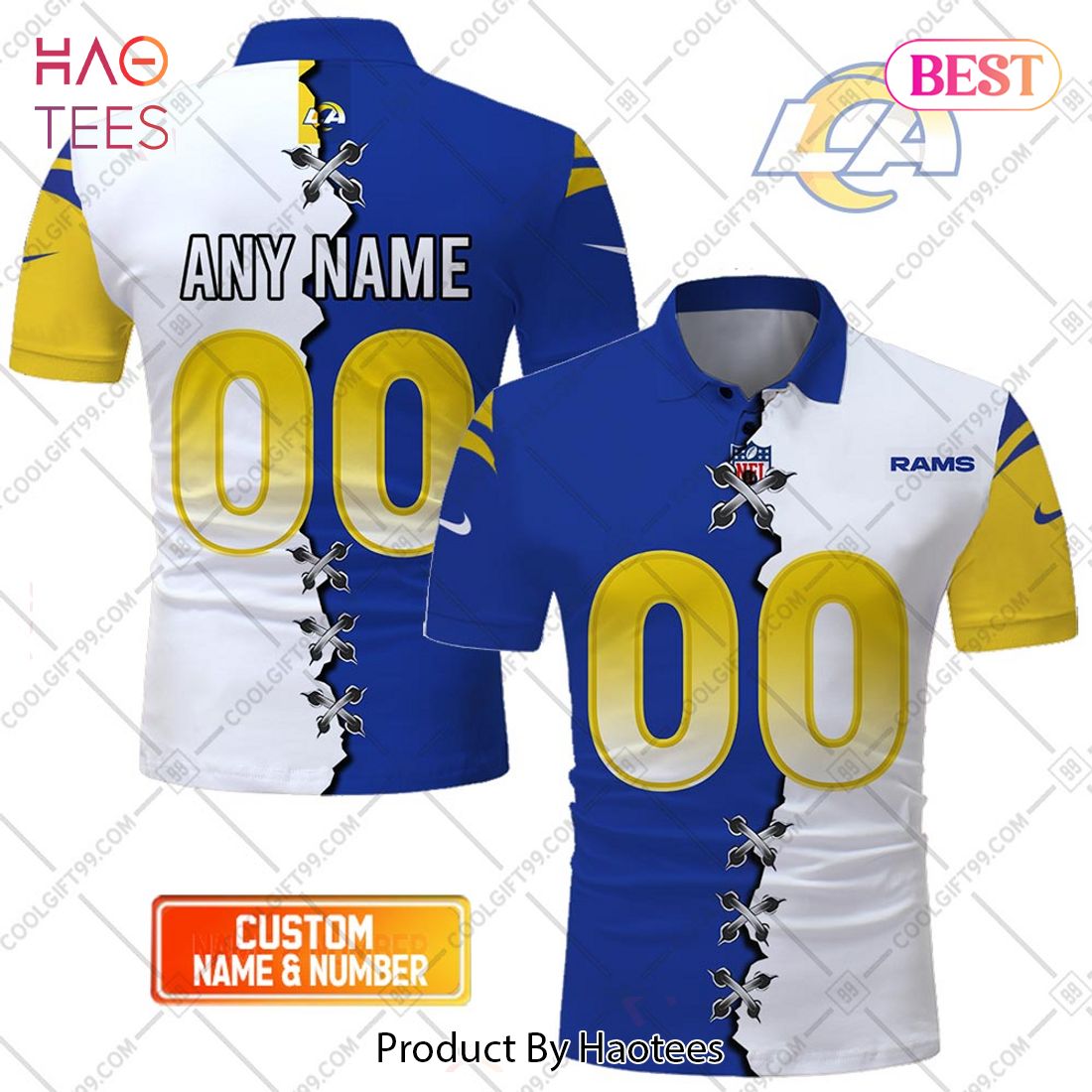 Personalized NFL Los Angeles Rams Mix Jersey Style Polo Shirt Personalized NFL Los Angeles Rams Mix Jersey Style Polo Shirt