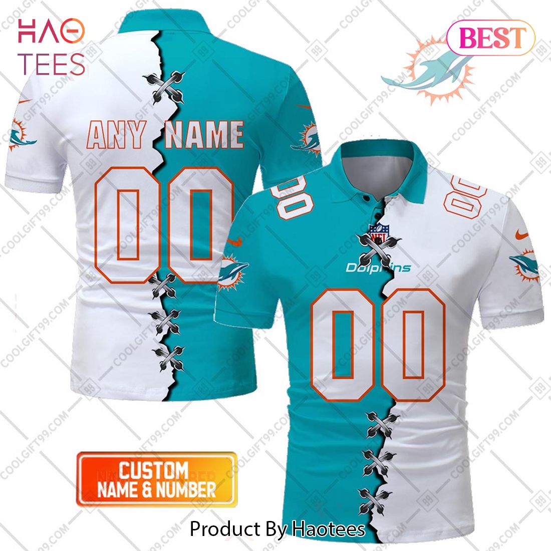 Personalized NFL Miami Dolphins Mix Jersey Style Polo Shirt