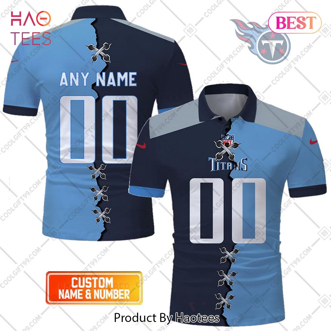 Personalized NFL Tennessee Titans Mix Jersey Style Polo Shirt Personalized NFL Tennessee Titans Mix Jersey Style Polo Shirt