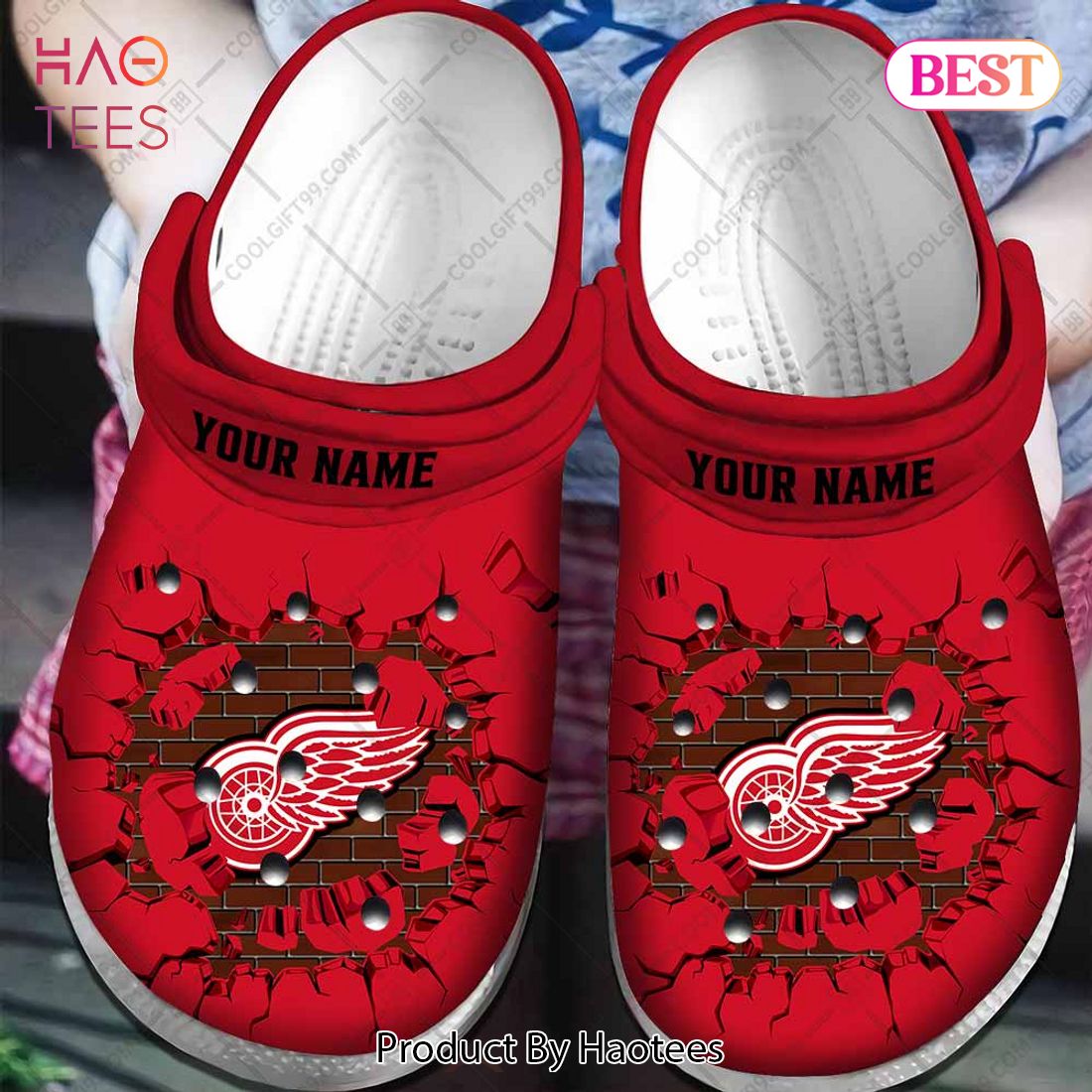 Personalized NHL Detroit Red Wings Broken Wall Crocs Personalized NHL Detroit Red Wings Broken Wall Crocs