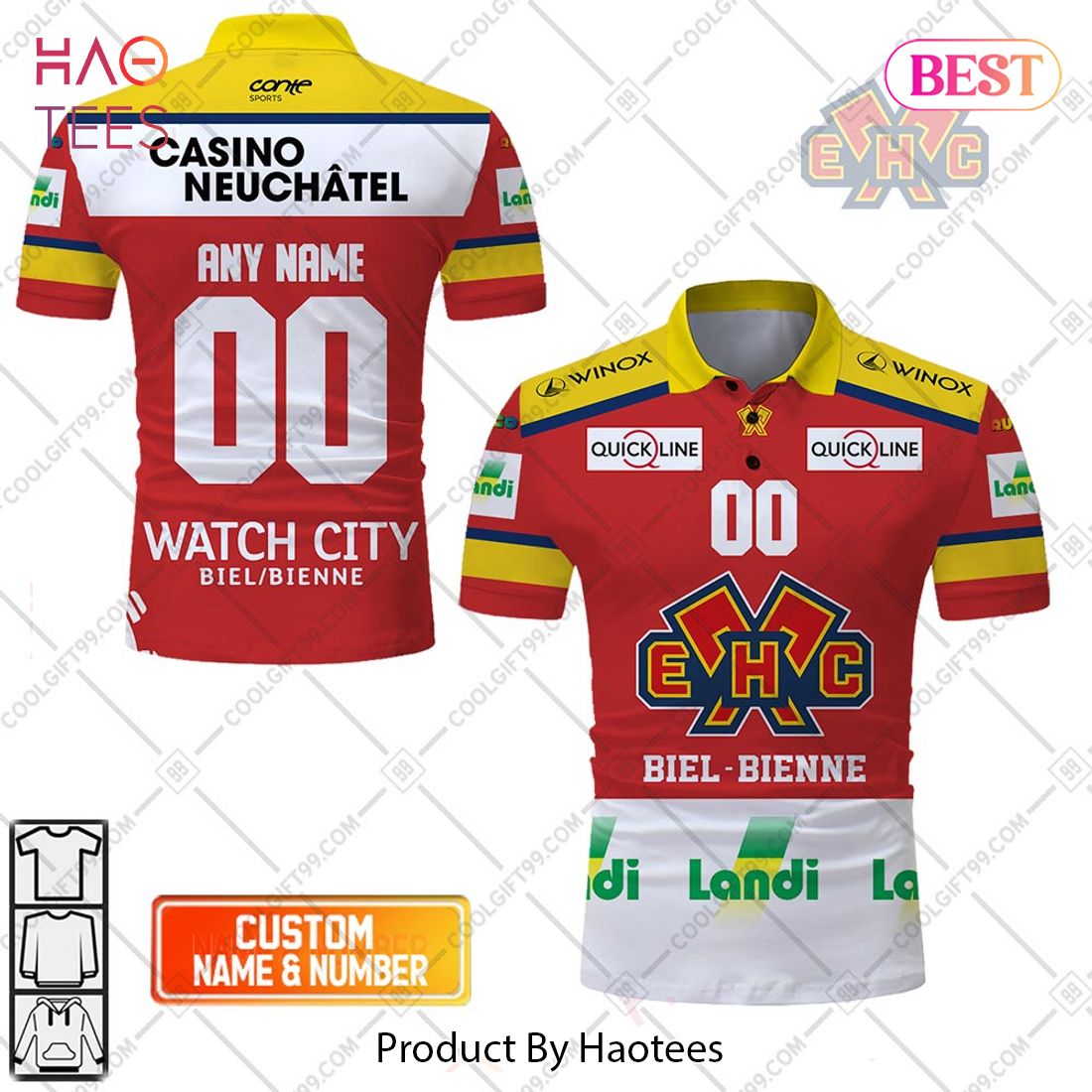 Personalized NL Hockey EHC Biel Home jersey Style Polo Shirt
