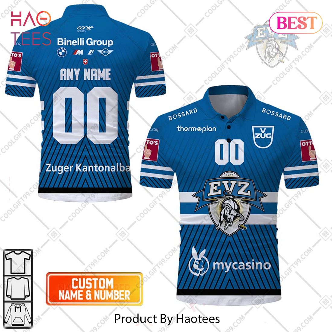 Personalized NL Hockey EV Zug Home jersey Style Polo Shirt