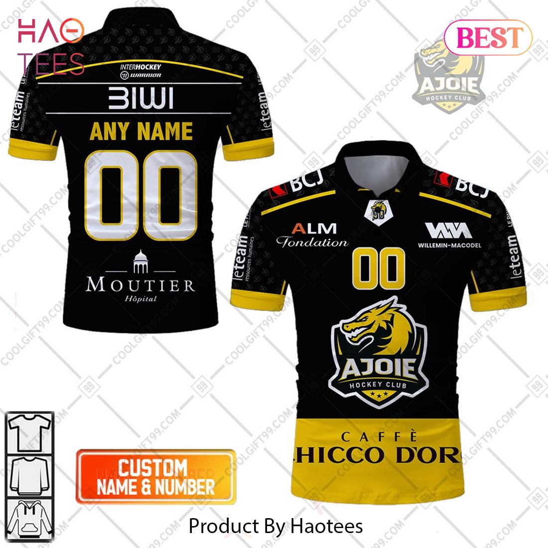 Personalized NL Hockey HC Ajoie Home jersey Style Polo Shirt