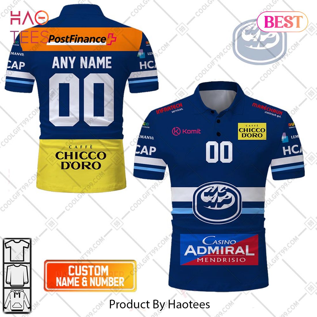 Personalized NL Hockey HC Ambri Piotta Home jersey Style Polo Shirt