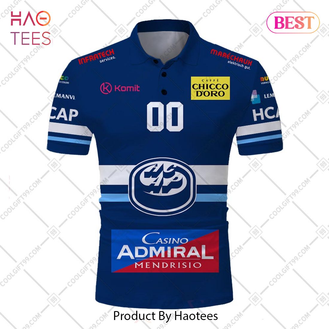Personalized NL Hockey HC Ambri Piotta Home jersey Style Polo Shirt Personalized NL Hockey HC Ambri Piotta Home jersey Style Polo Shirt