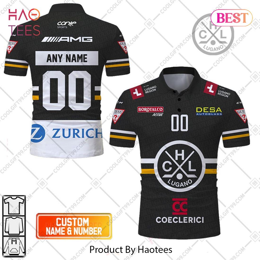 Personalized NL Hockey HC Lugano Home jersey Style Polo Shirt Personalized NL Hockey HC Lugano Home jersey Style Polo Shirt