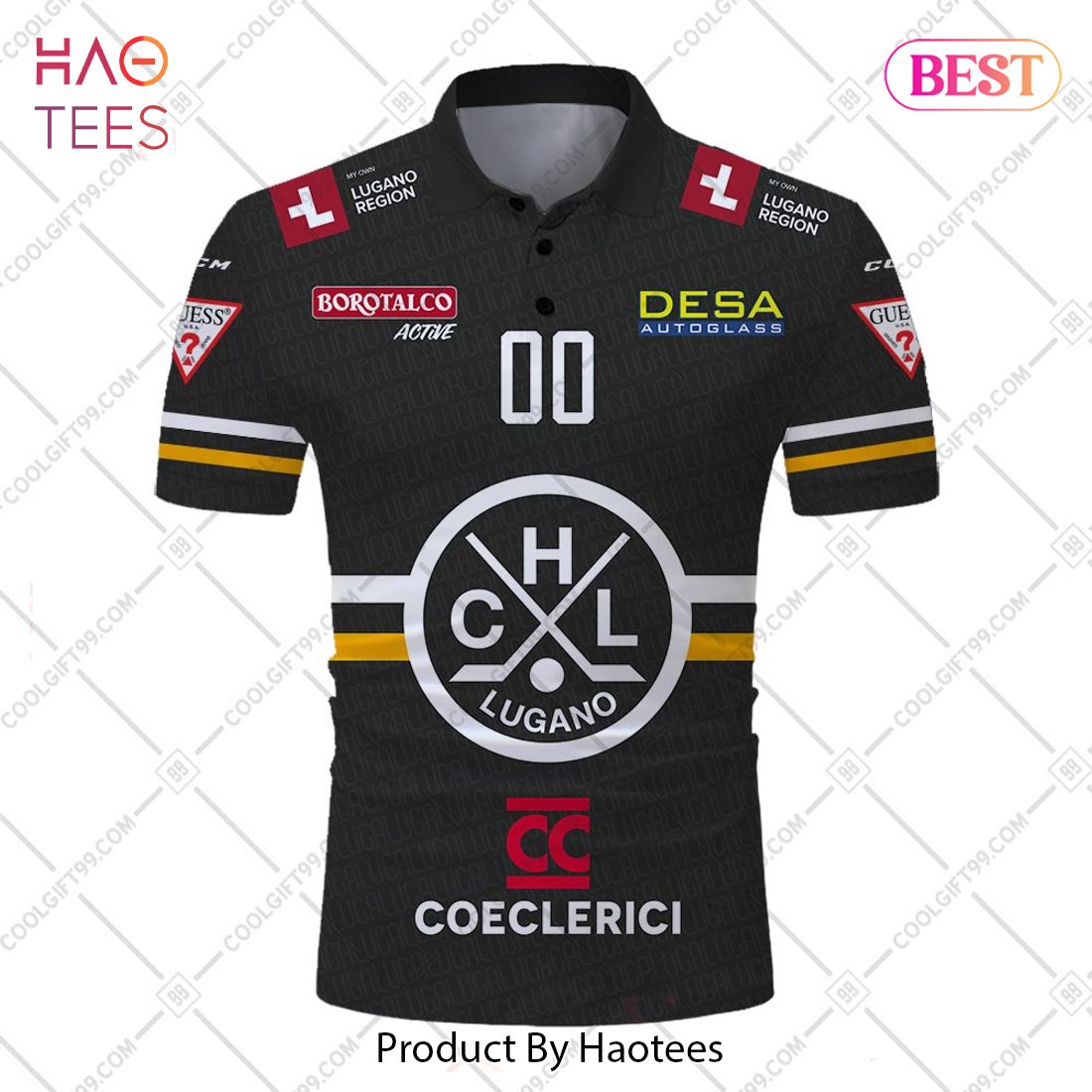 Personalized NL Hockey HC Lugano Home jersey Style Polo Shirt Personalized NL Hockey HC Lugano Home jersey Style Polo Shirt