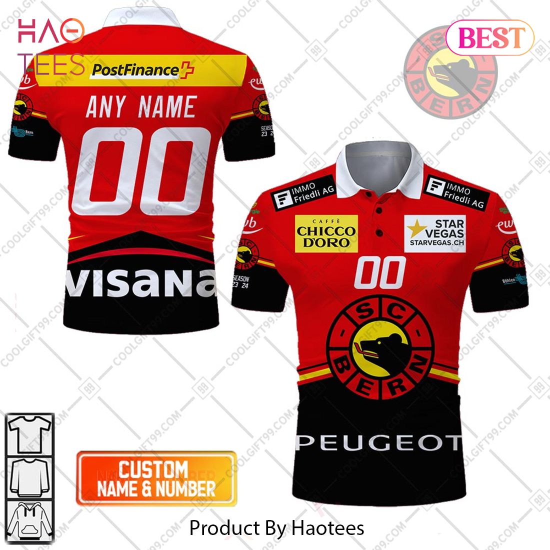 Personalized NL Hockey SC Bern Home jersey Style Polo Shirt