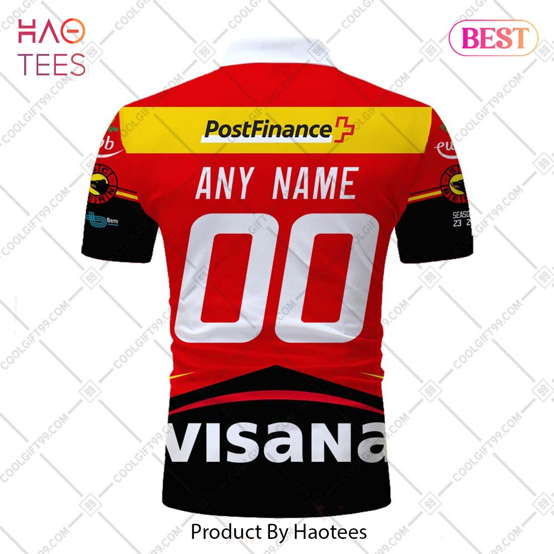 Personalized NL Hockey SC Bern Home jersey Style Polo Shirt Personalized NL Hockey SC Bern Home jersey Style Polo Shirt