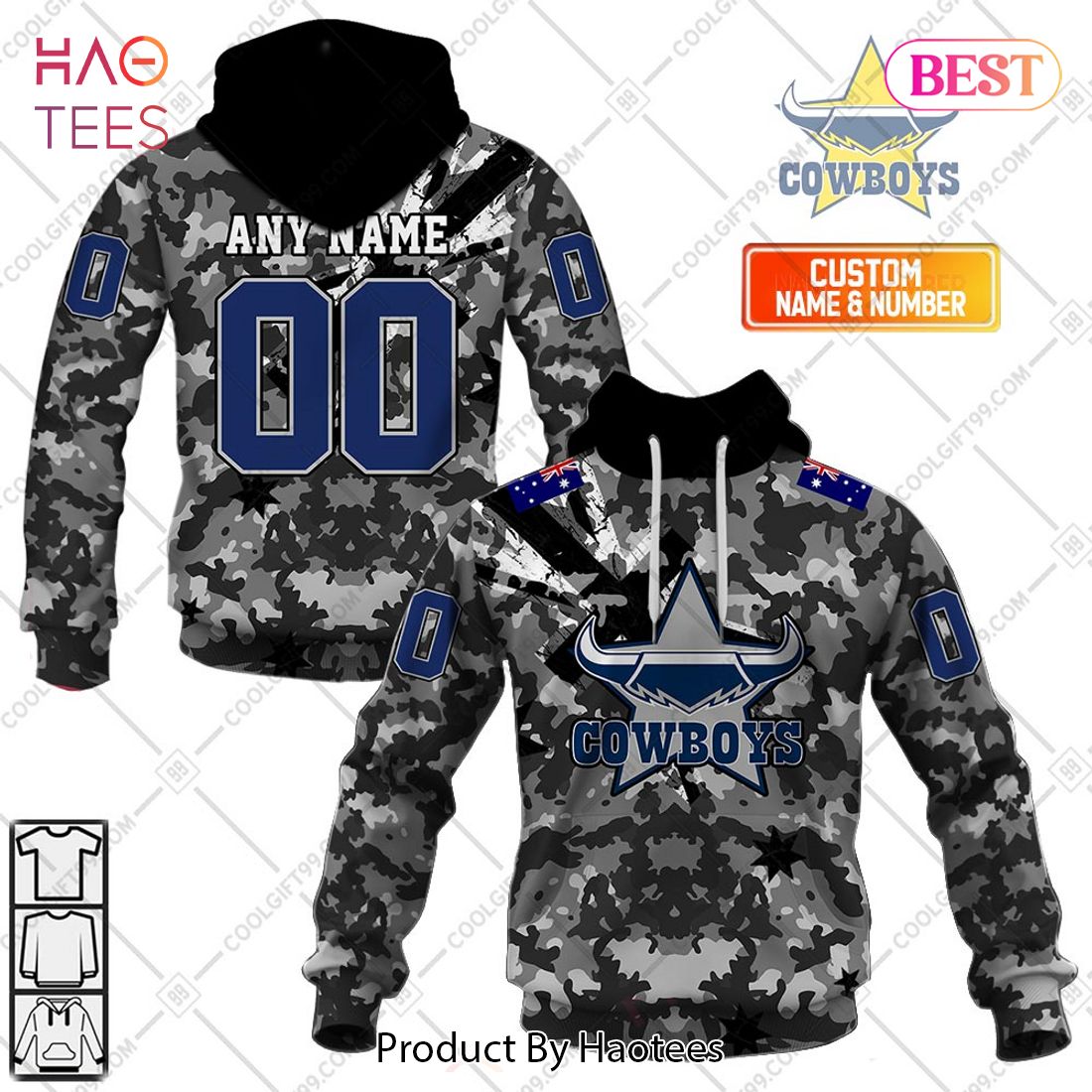Personalized NRL North Queensland Cowboys Special Camo Military Flag Hoodie, T-Shirt, Zip Hoodie, Sweatshirt