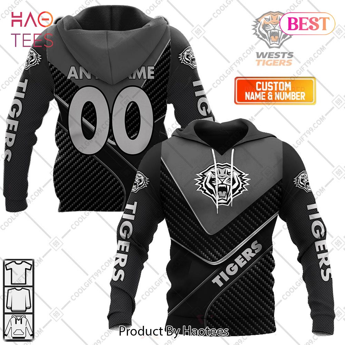 Personalized NRL Wests Tigers Carbon Hoodie, T-Shirt, Zip Hoodie, Sweatshirt