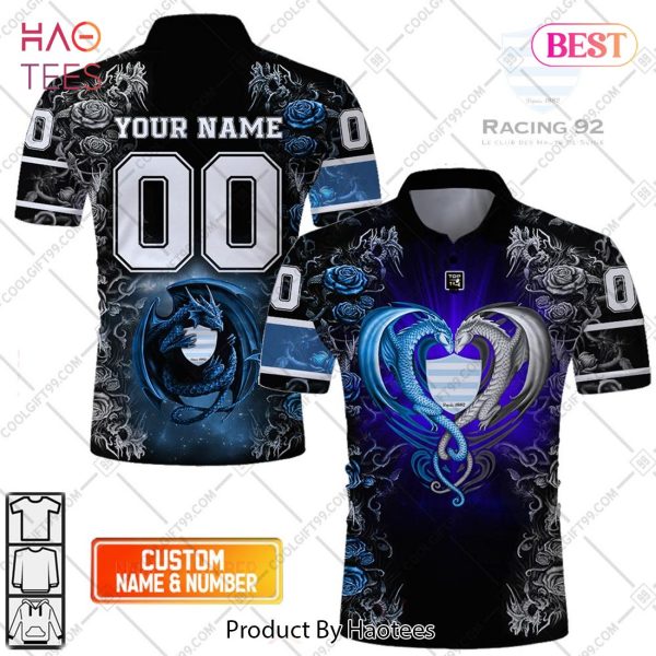 Personalized Racing 92 Rugby Rose Dragons Design Polo Shirt