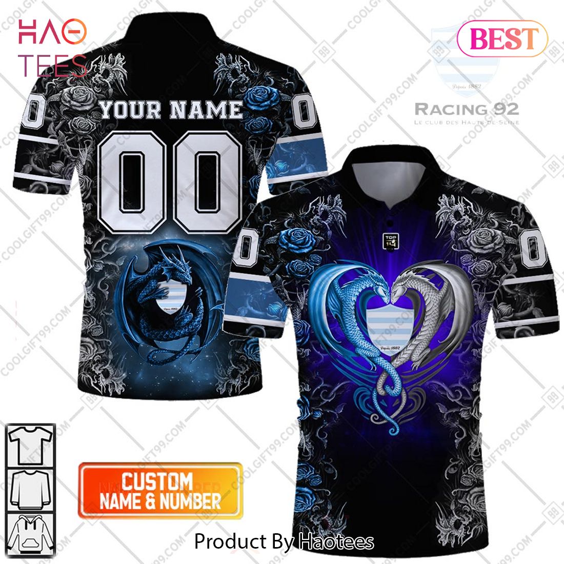 Personalized Racing 92 Rugby Rose Dragons Design Polo Shirt Personalized Racing 92 Rugby Rose Dragons Design Polo Shirt