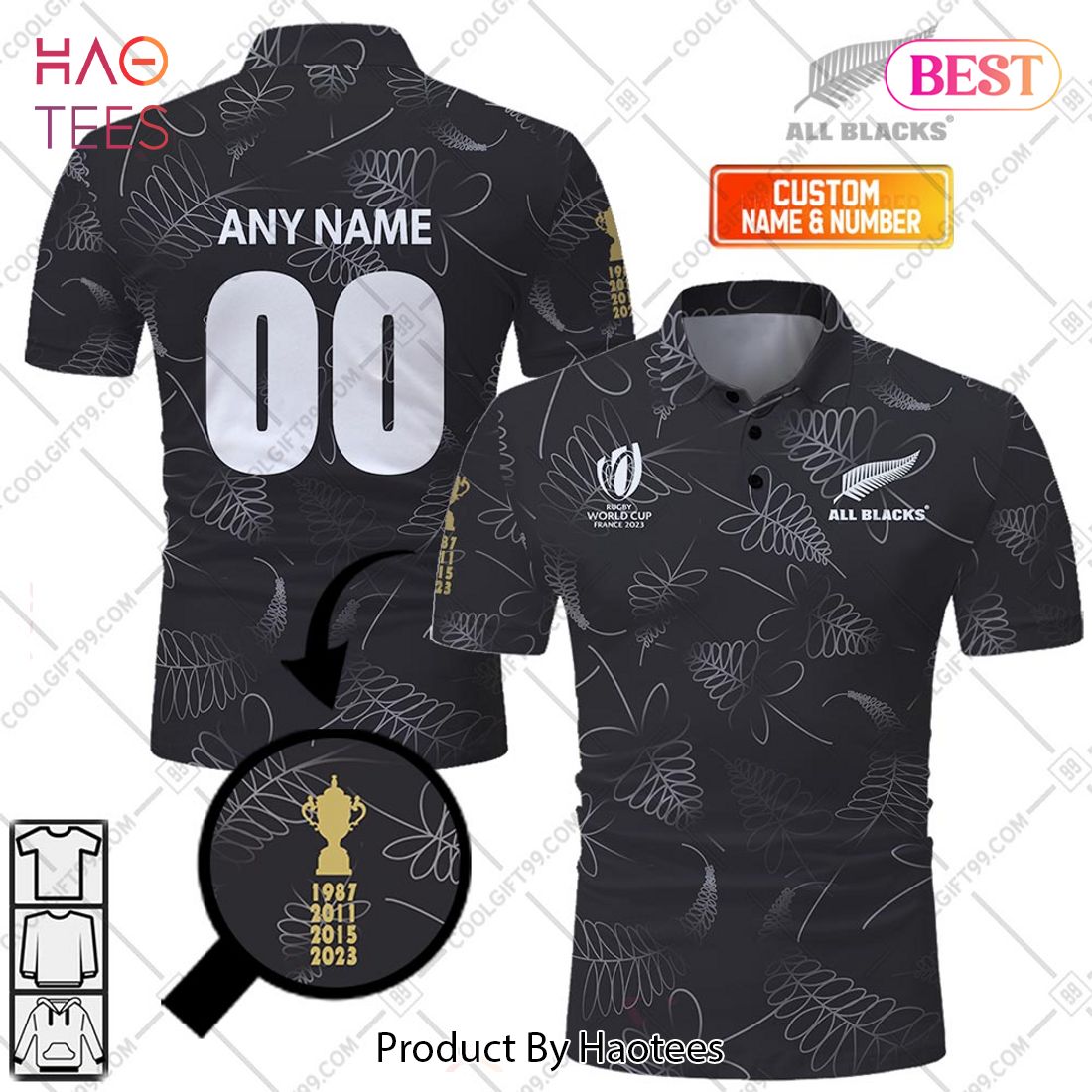 Personalized Rugby World Cup 2023 Champions New Zealand Rugby All Blacks Rugby Jersey Style Polo Shirt