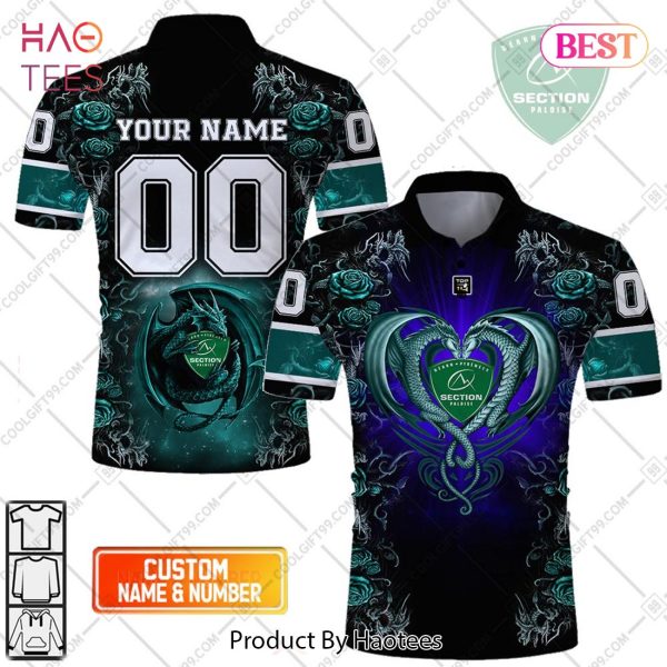 Personalized Section Paloise Rugby Rose Dragons Design Polo Shirt