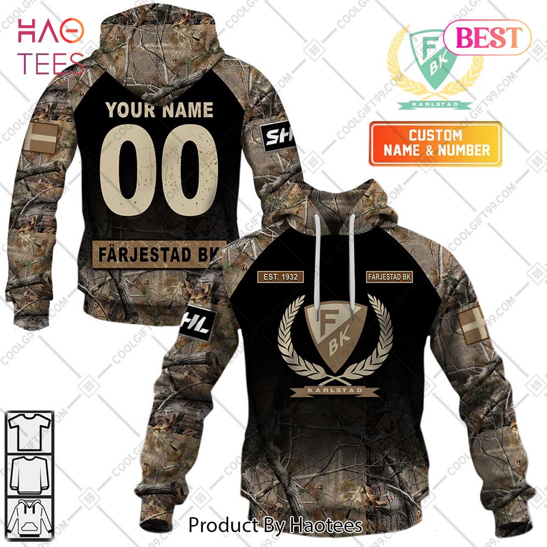 Personalized SHL Farjestad BK Hunting Camo Style Hoodie, T-Shirt, Zip Hoodie, Sweatshirt
