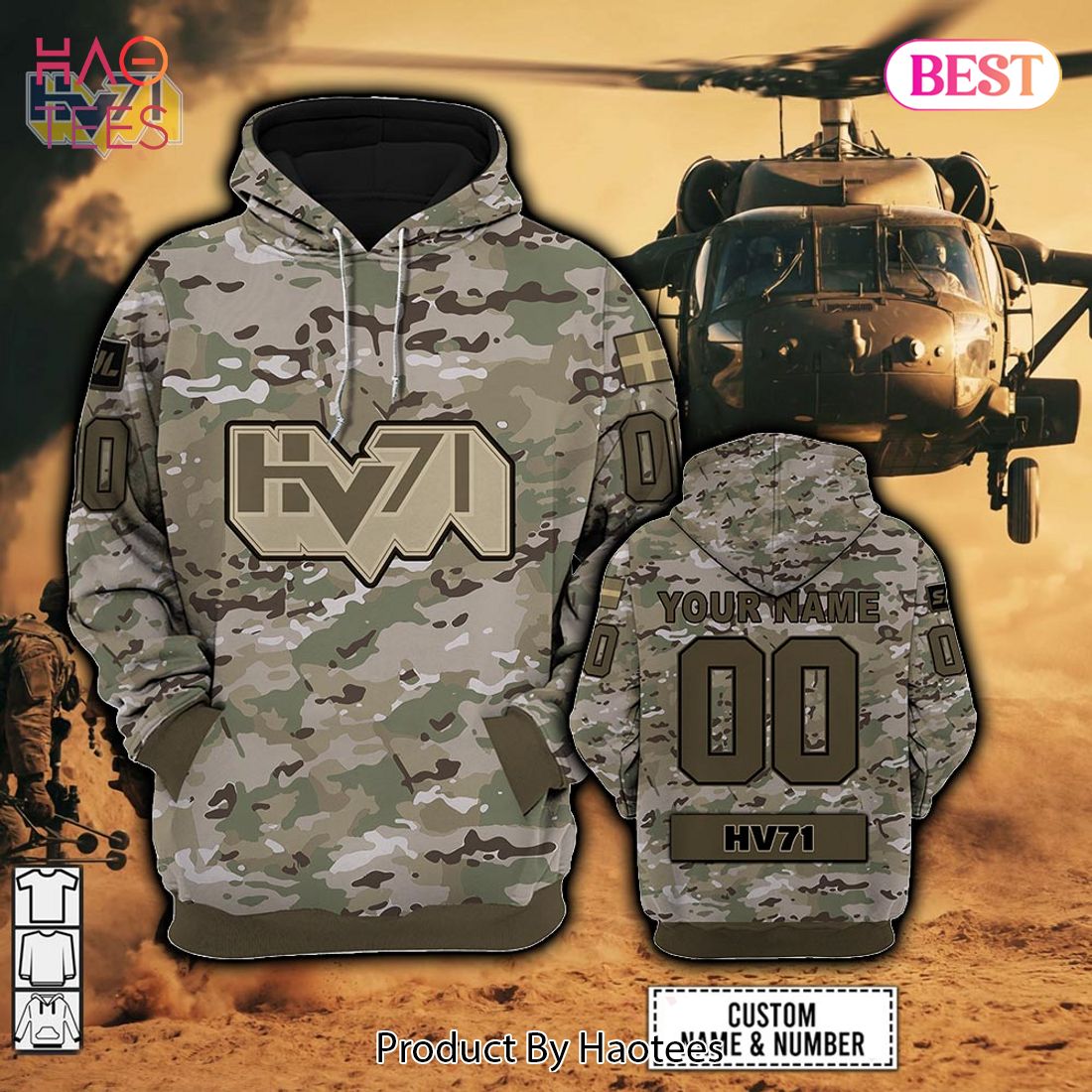 Personalized SHL HV71 Army Camo Style Hoodie, T-Shirt, Zip Hoodie, Sweatshirt