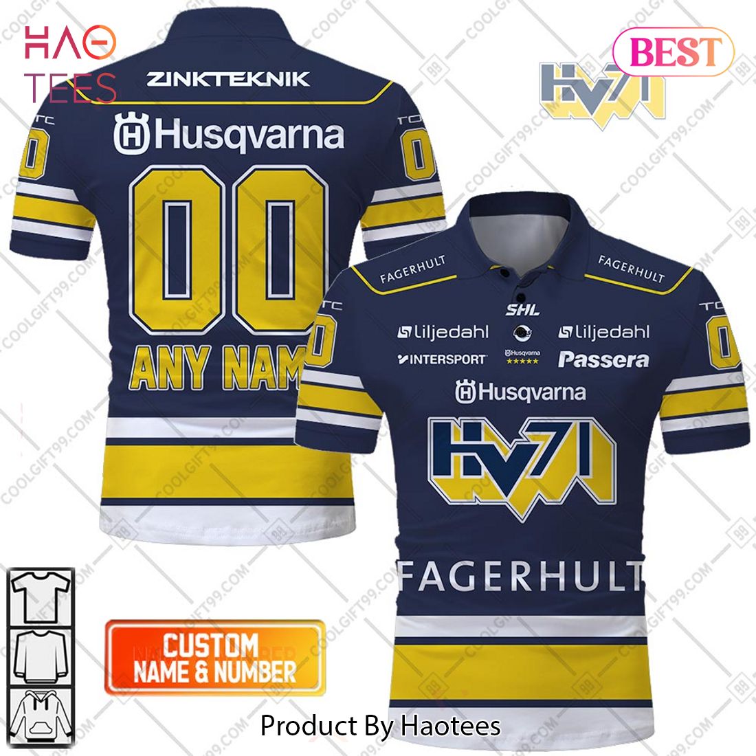 Personalized SHL HV71 Home jersey Style Polo Shirt
