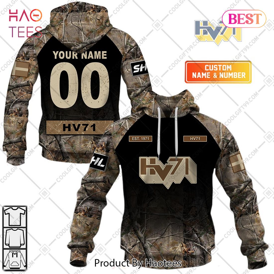 Personalized SHL HV71 Hunting Camo Style Hoodie, T-Shirt, Zip Hoodie, Sweatshirt