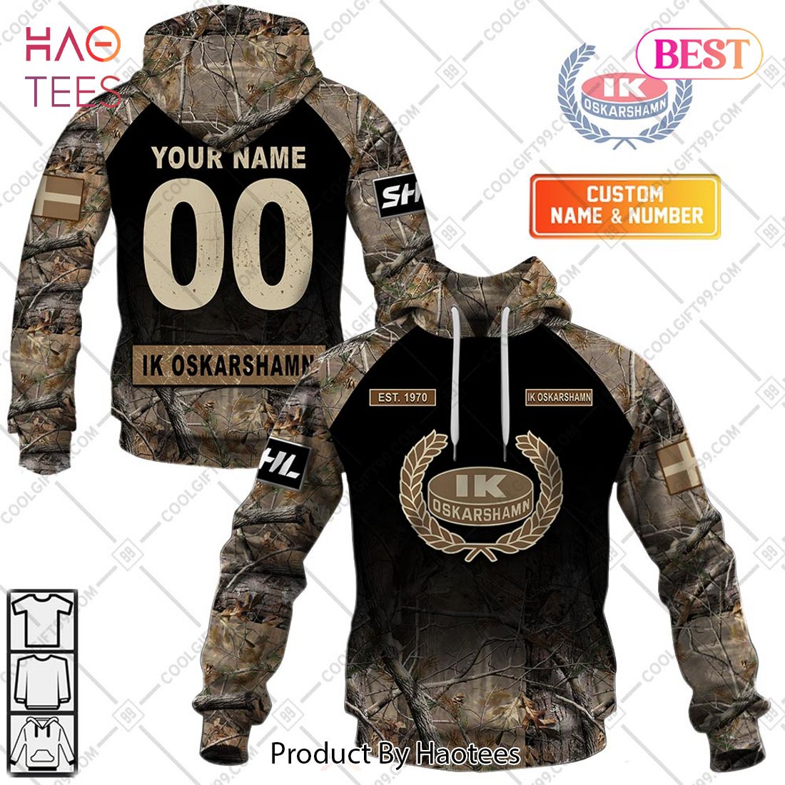Personalized SHL IK Oskarshamn Hunting Camo Style Hoodie, T-Shirt, Zip Hoodie, Sweatshirt