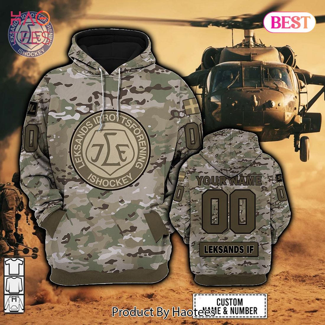 Personalized SHL Leksands IF Army Camo Style Hoodie, T-Shirt, Zip Hoodie, Sweatshirt