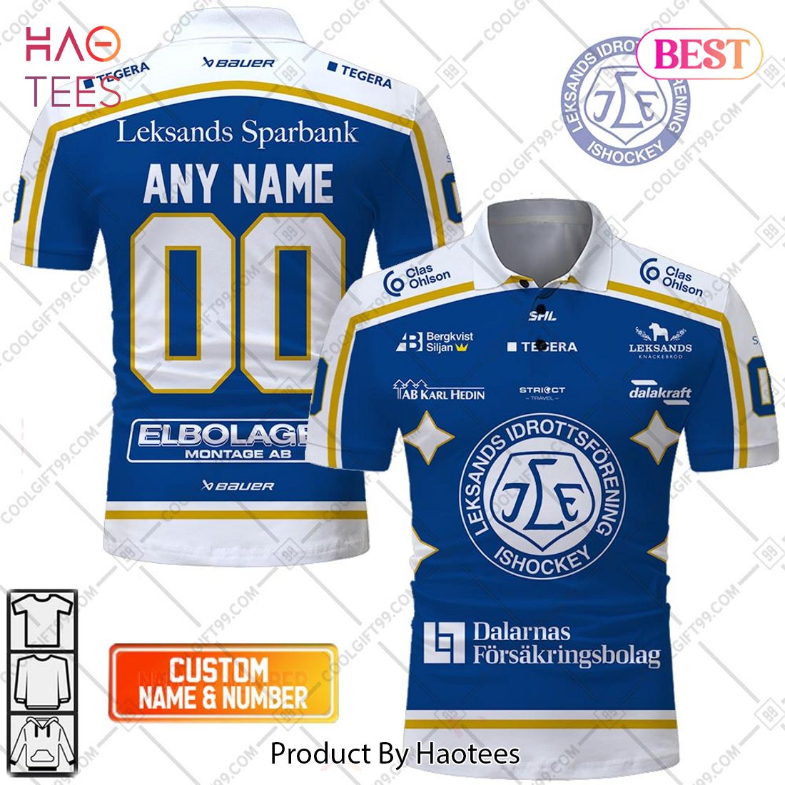 Personalized SHL Leksands IF Home jersey Style Polo Shirt