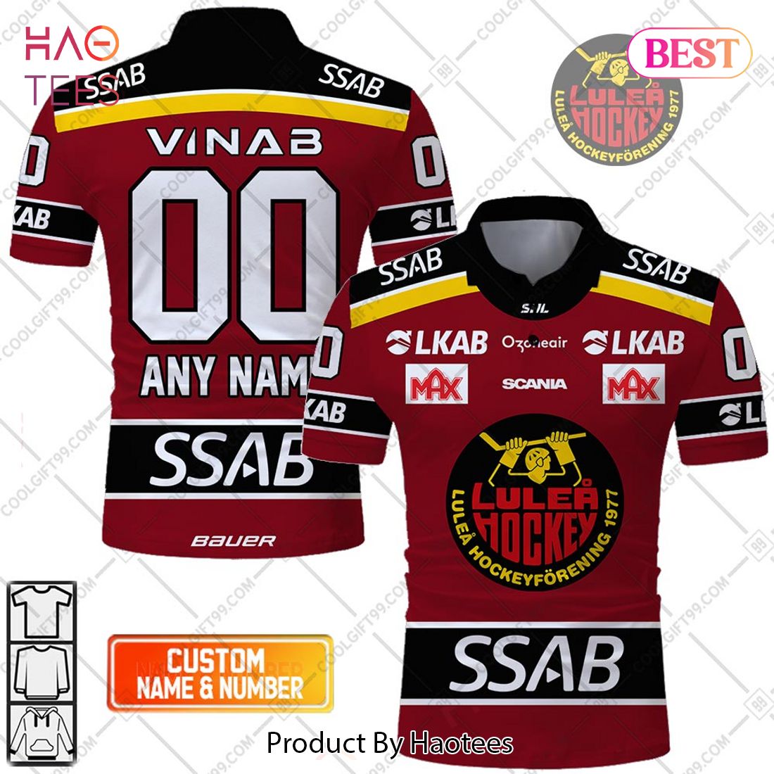 Personalized SHL Lulea HF Home jersey Style Polo Shirt