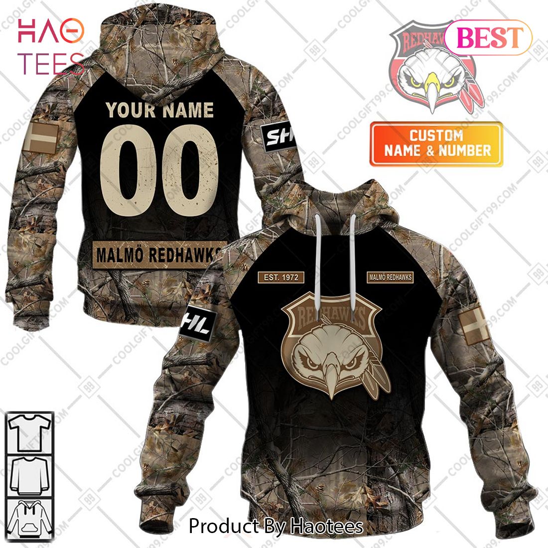 Personalized SHL Malmo Redhawks Hunting Camo Style Hoodie, T-Shirt, Zip Hoodie, Sweatshirt