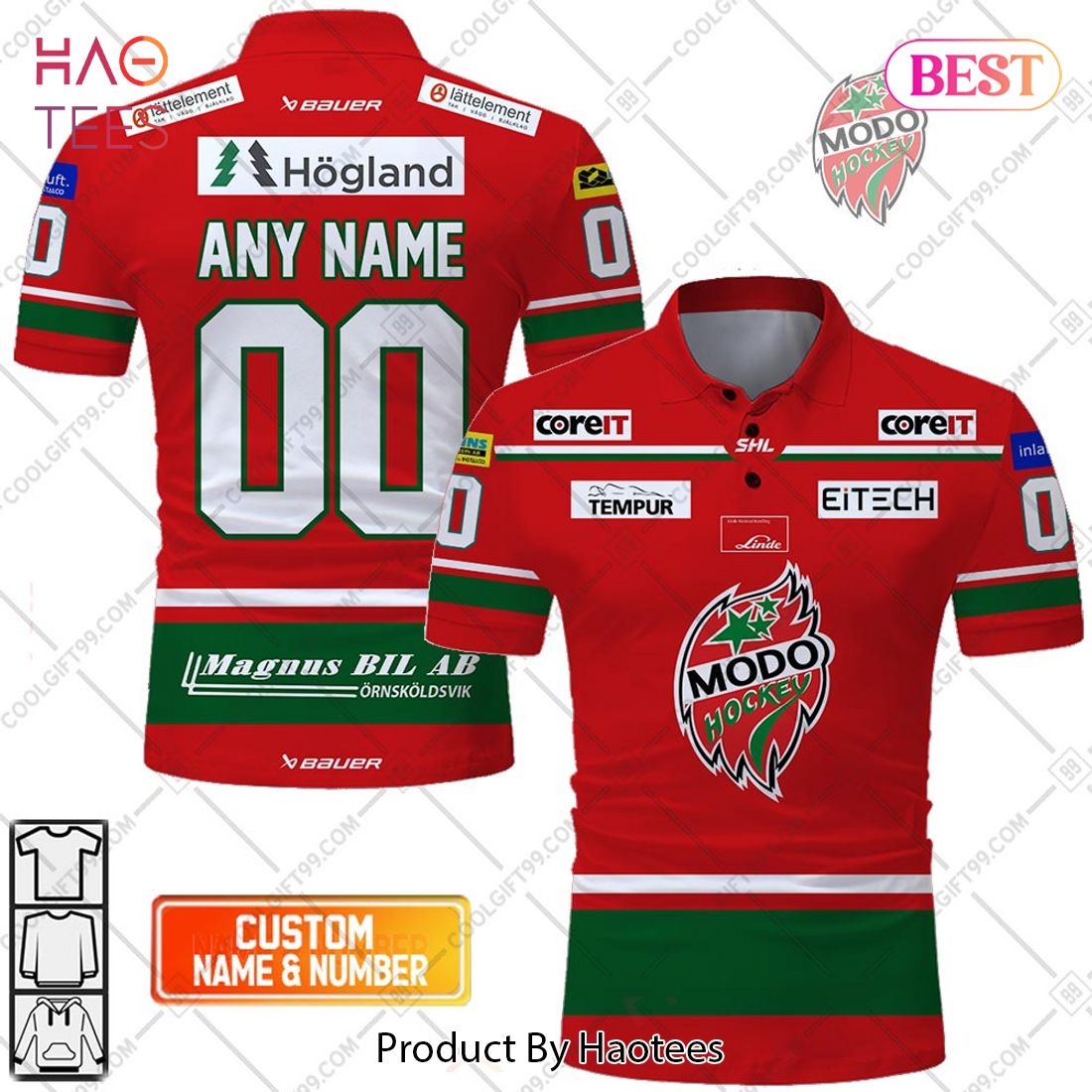 Personalized SHL Modo Hockey Home jersey Style Polo Shirt