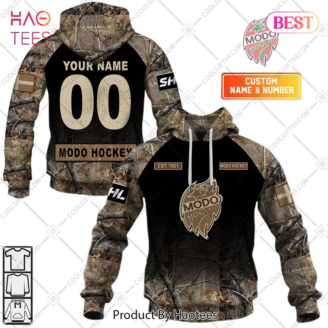 Personalized SHL Modo Hockey Hunting Camo Style Hoodie, T-Shirt, Zip Hoodie, Sweatshirt