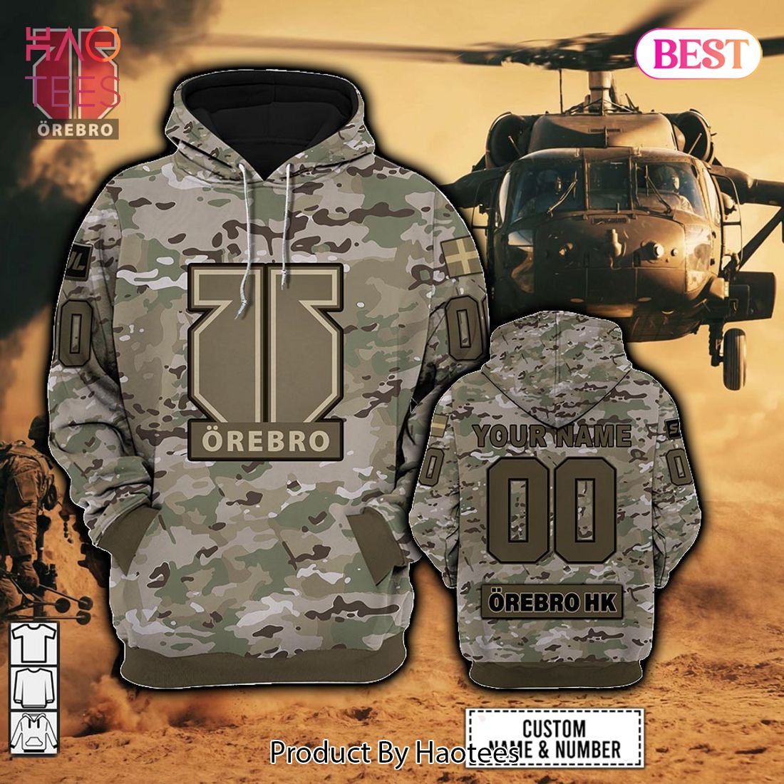 Personalized SHL Orebro HK Army Camo Style Hoodie, T-Shirt, Zip Hoodie, Sweatshirt