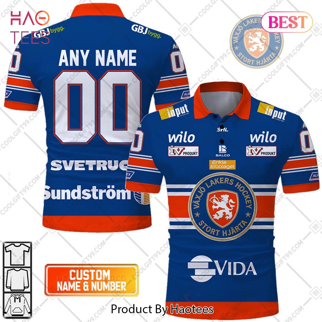 Personalized SHL Vaxjo Lakers Home jersey Style Polo Shirt